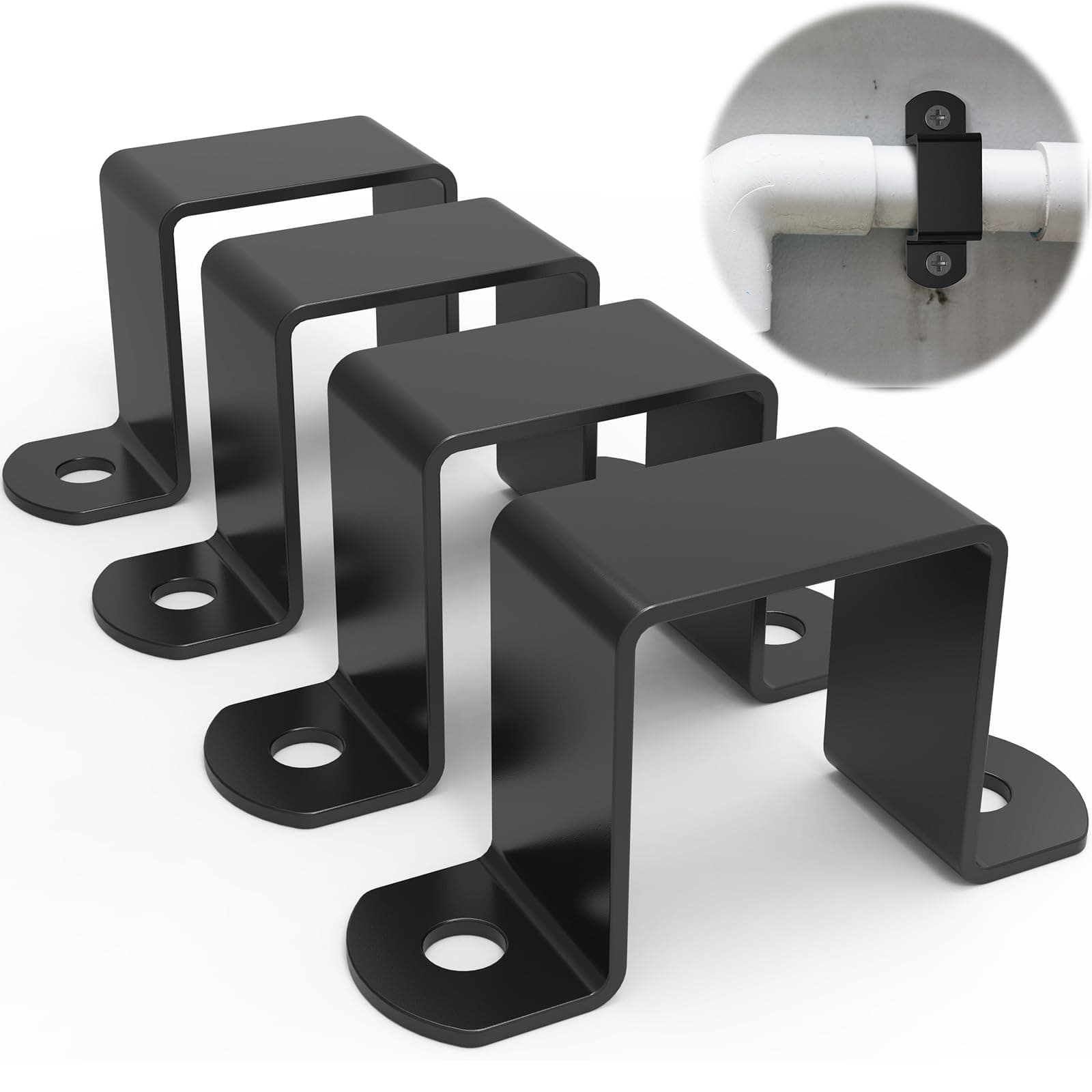 Square Tube Strap Clamp, Black Deck Fence Post Tie Bracket, Square Pipe Clamp, Steel Square Tube Buckle, U-Shaped Pipe Clamp Bracket (1"x1")