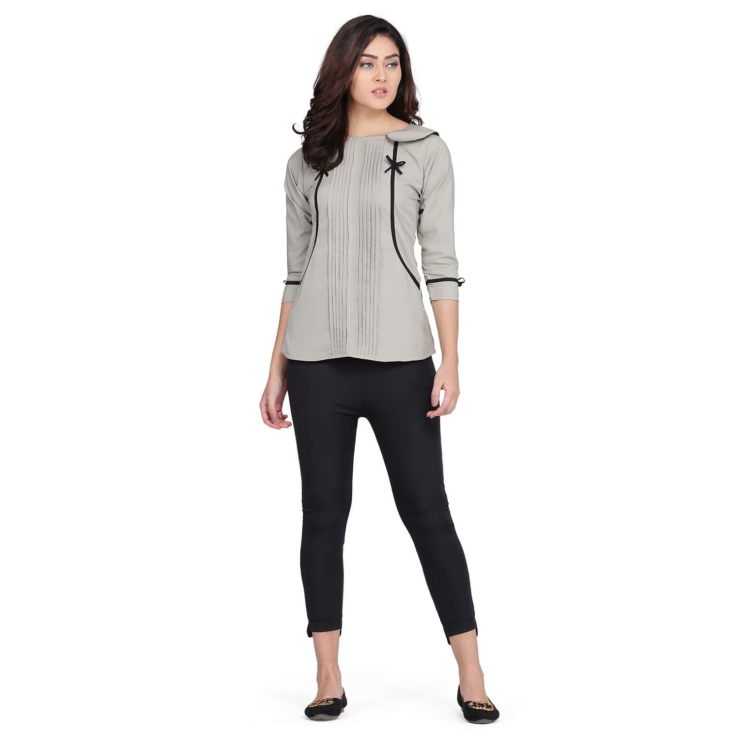 J B Women Solid Top with 3/4 Sleeves for Office Wear, Casual Wear, Under 399 Top for Women/Girls Top