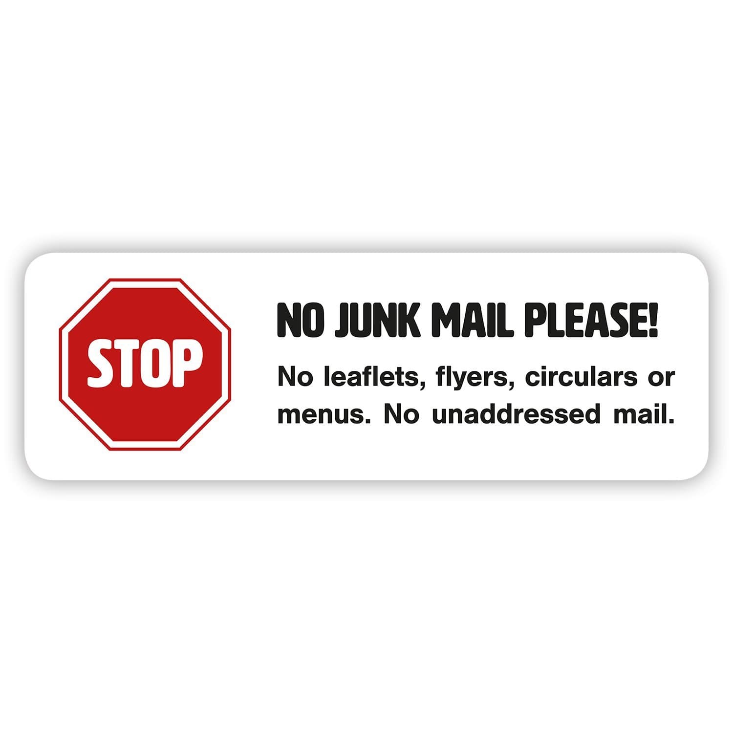 1 x No Junk Mail Sticker - Self-adhesive in White for Letterbox (Small 66 x 22 mm)