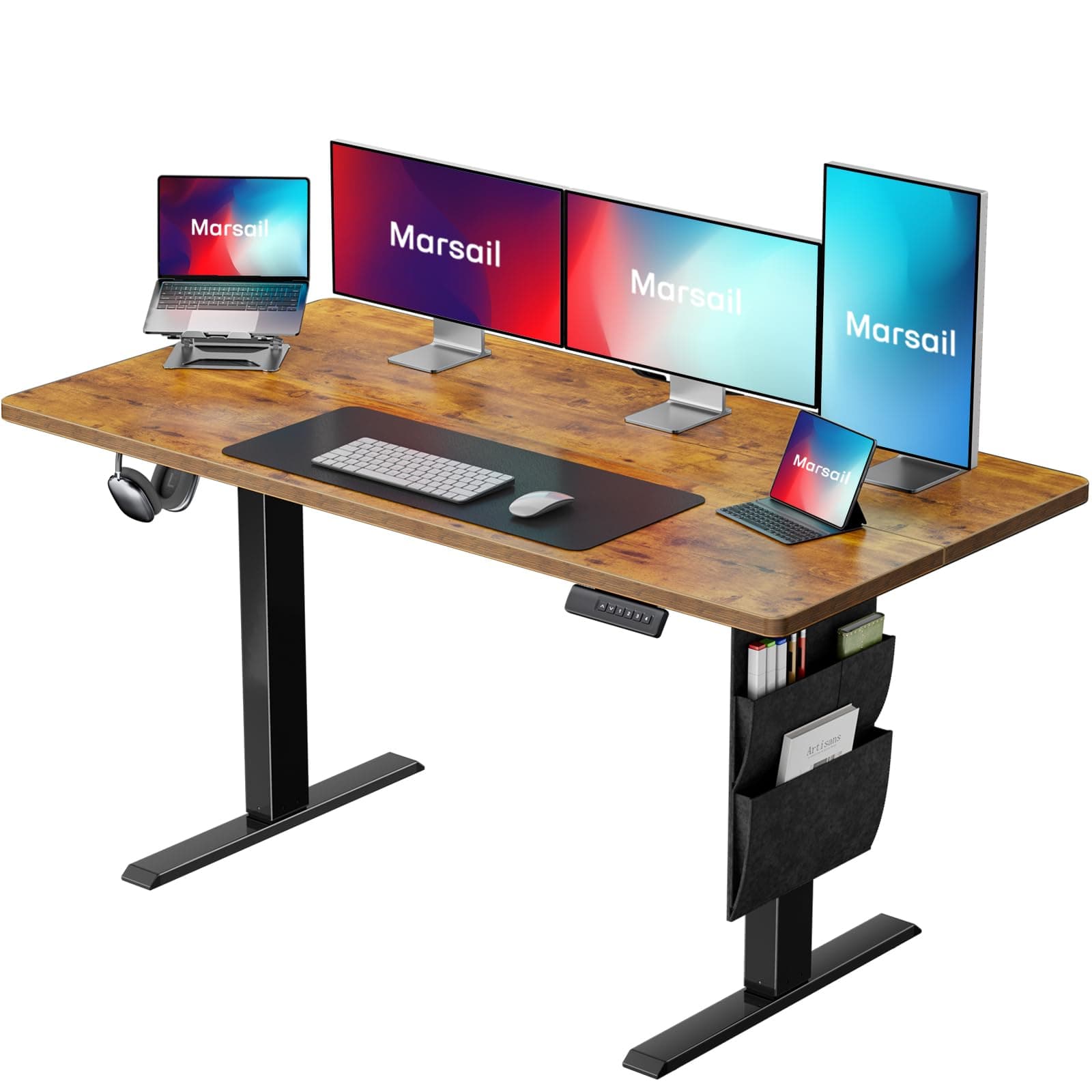 Marsail 48x24 Electric Standing Desk - Adjustable Height Computer Desk with Memory Presets, Storage Bag & Cable Management for Home Office & Gaming Workstations