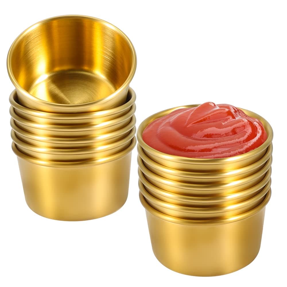 Ramekin Sauce Dipping Bowl Mini Sauce Cups Pudding Condiment Cups for Home Party Restaurant (Golden 12PCS 60ml)