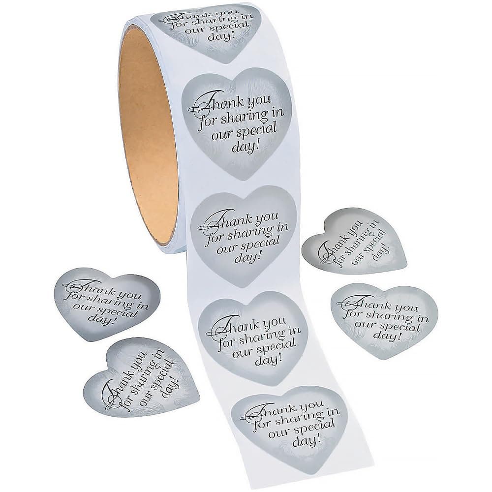 Fun Express Silver Heart Thank You Stickers (1 roll)