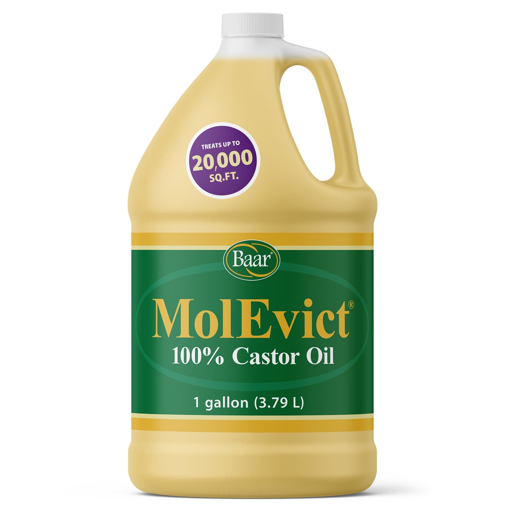 Baar Products - MolEvict Lawn Mole Castor Oil - Mole & Vole Repellent - Lawn & Garden Protection - Up to 20,000 Sq. Ft. of Coverage - Safe for Use Around House & Plants - 1 Gallon