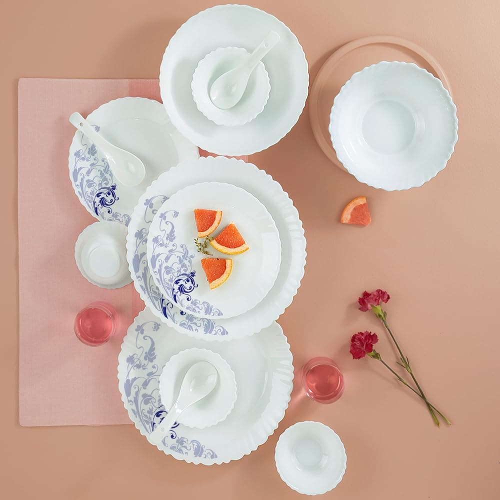 Blue Eve Silk Series Opalware Dinner Set, 35 Pieces, White