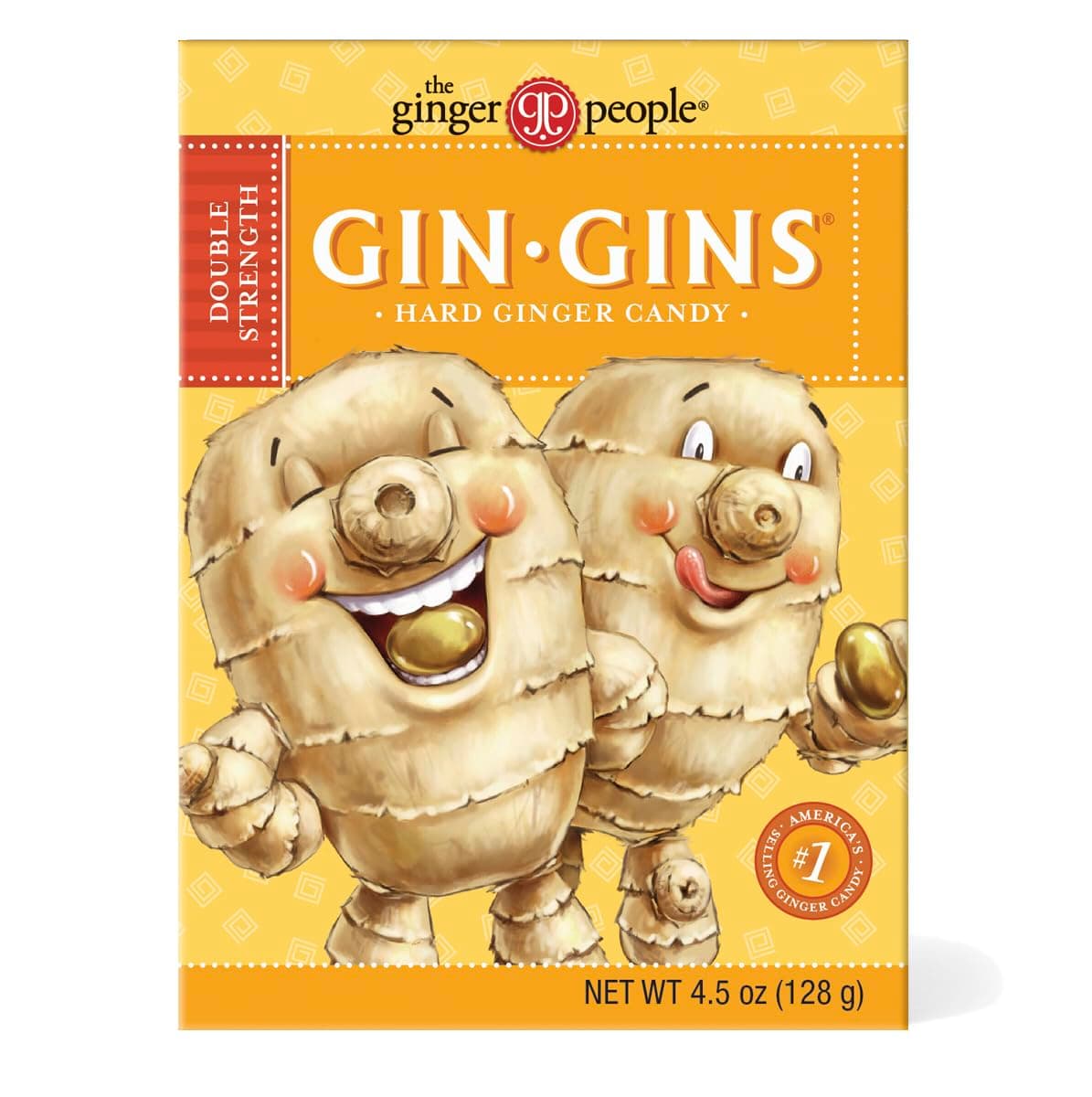 GIN GINS Double Strength Ginger Hard Candy – 100% Natural Candy by The Ginger People – Individually Wrapped Healthy Treats - Made with the Fresh Rhizome, 4.5oz Boxes - Pack of 12