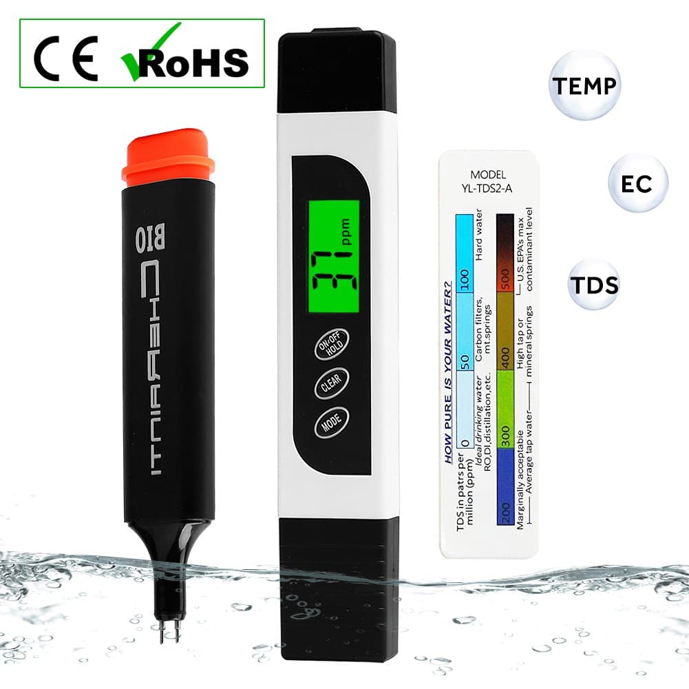TDS Meter Digital Water Tester with Backlit LCD, Accurate Professional TDS EC Temperature Test Pen for Drinking Water Quality, Hydroponics, Swimming Pools, Aquariums, 0-9990 ppm, ± 2% Accuracy