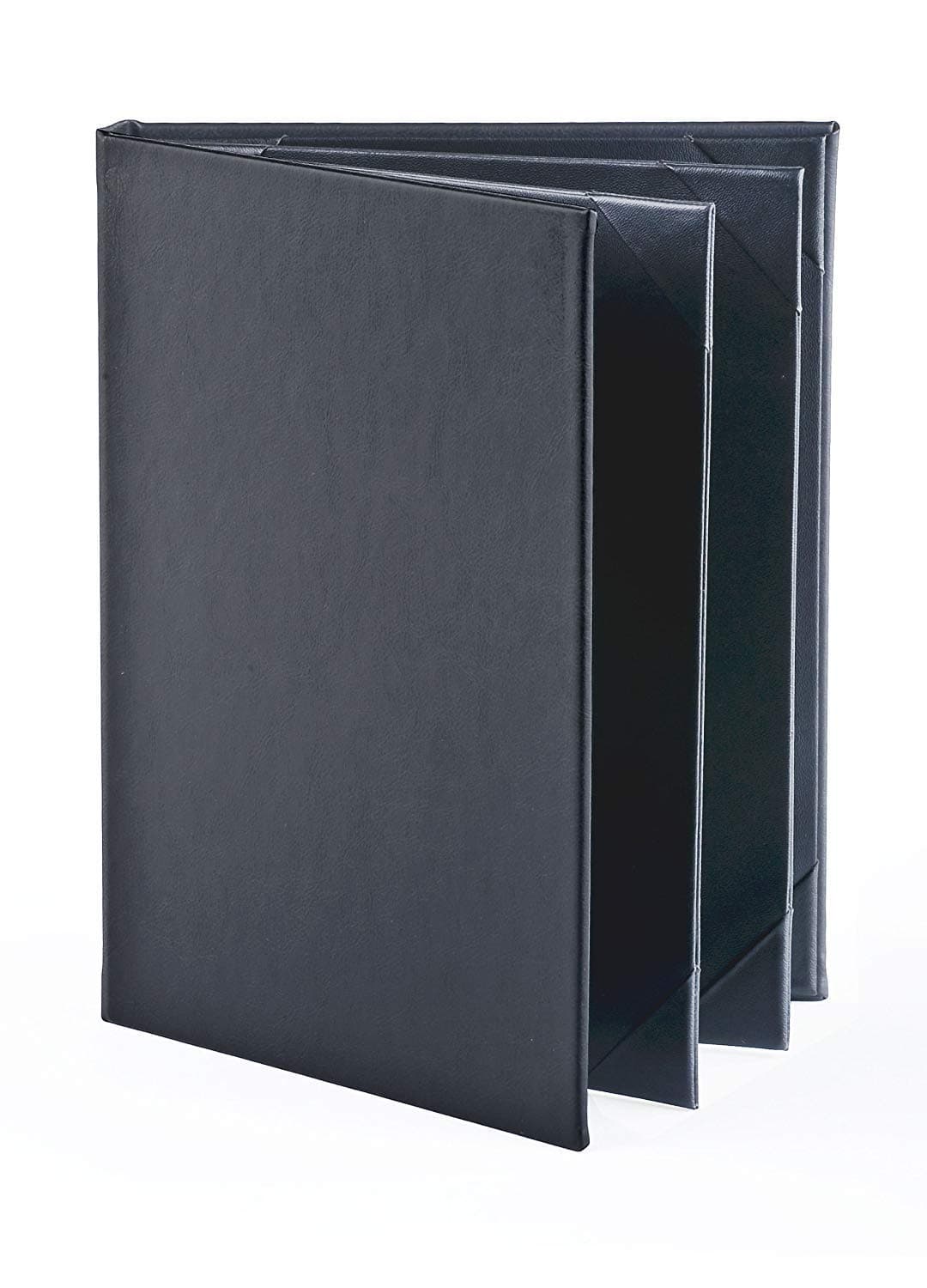 NJ Restaurant Leather Menu Covers Holders 9x12" Inches, 4 panel 6 view folder, Menu Presenters for Restaurants with Photo Album-Style Corners, Menu Folder: Black, PU Leather