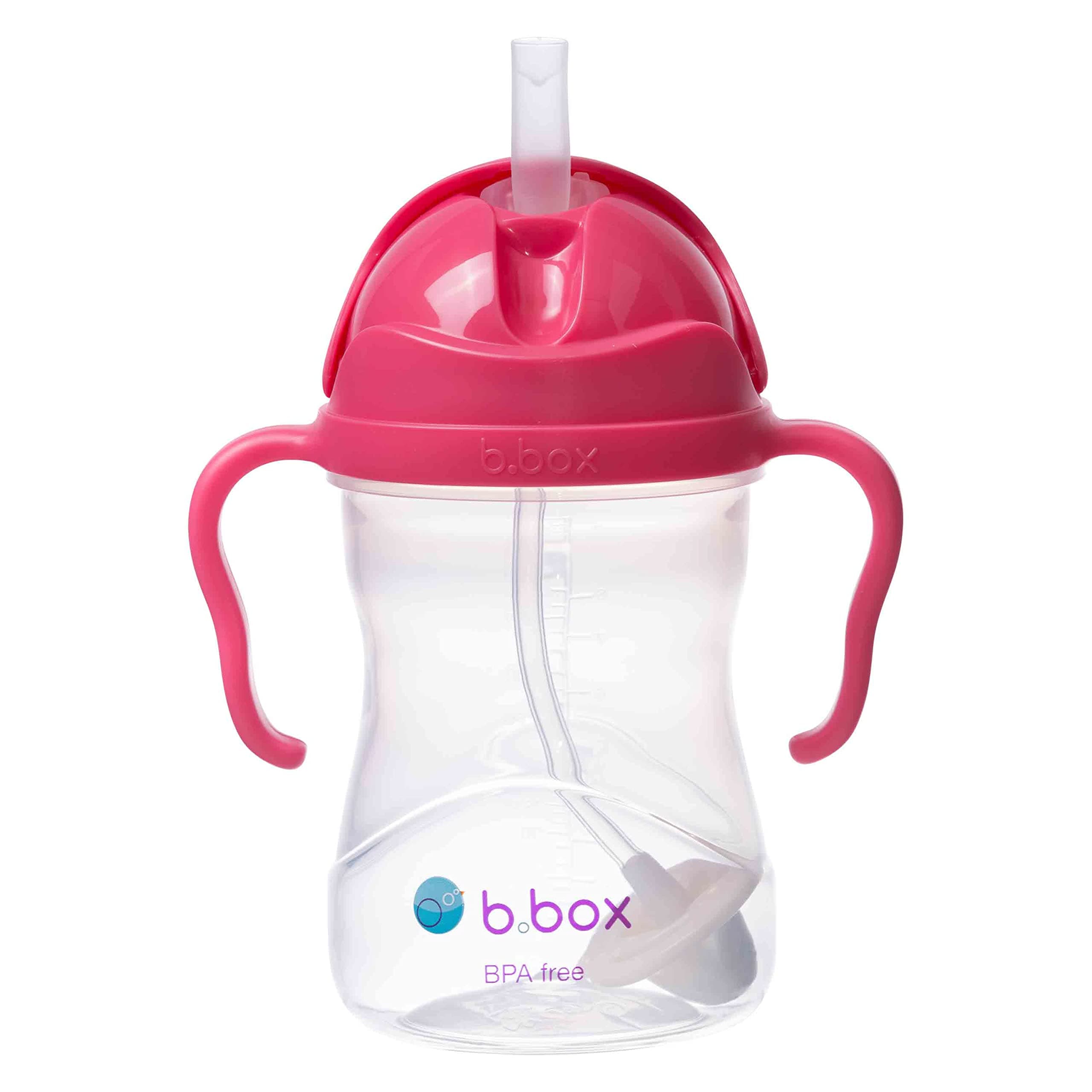 b.box Sippy Cup | Drink from any Angle | Fliptop, Weighted Straw, Leak Proof & Easy Grip | BPA Free, Dishwasher safe | From 6m+ | 240ml/8 oz (Raspberry)