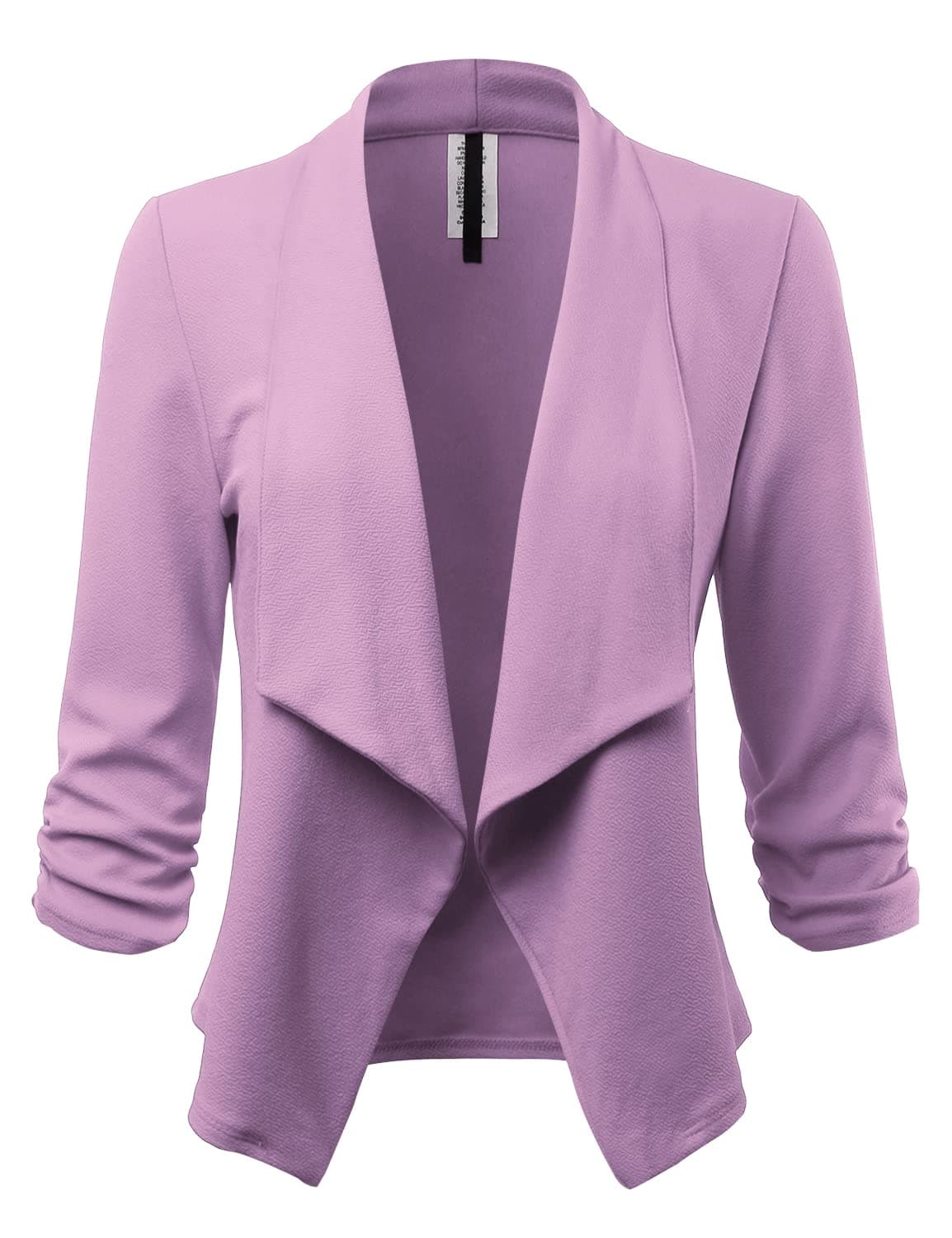 Women's Stretch 3/4 Gathered Sleeve Open Blazer Jacket (Made in USA)