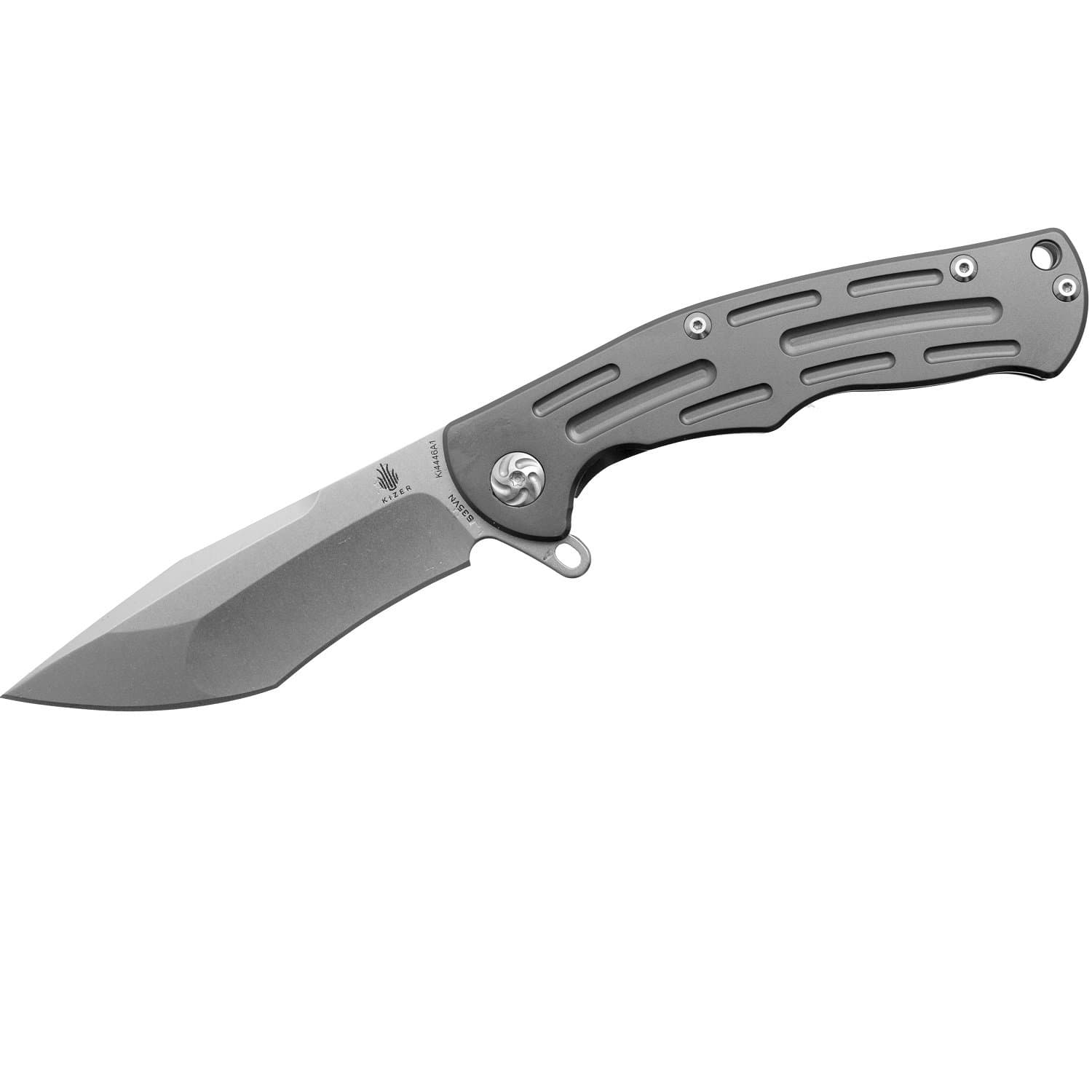 Kizer Cutlery Quicksilver 3.75" Flipper Ti Stonewash Tanto Plain Folding Camping Knives, Gray