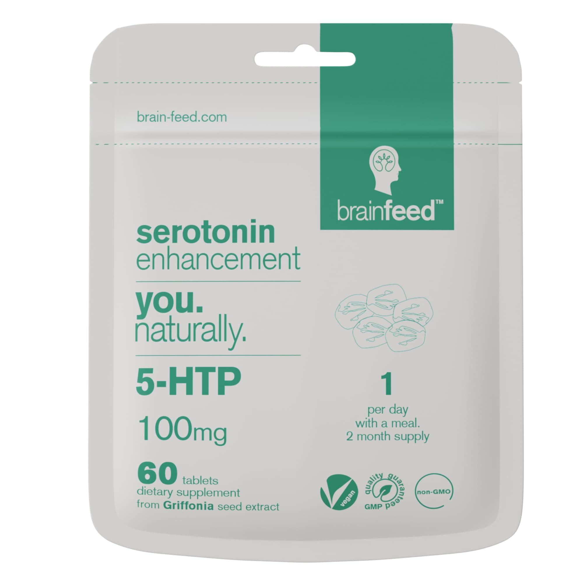Serotonin Supplements (60) | 1-a-Day Serotonin Mood Support | 5HTP 100mg Per Tablet from Griffonia Seed Extract | Natural Serotonin Booster | 2 Month Supply