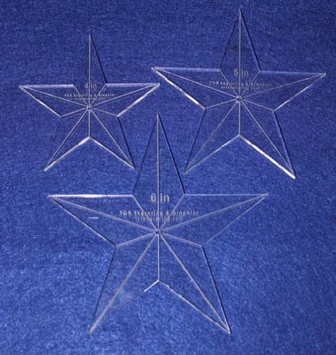 Star Template 3 Piece Set. 4,5,6 Inches - Clear 1/4 Inch Thick Includes Guidelines and Center Hole