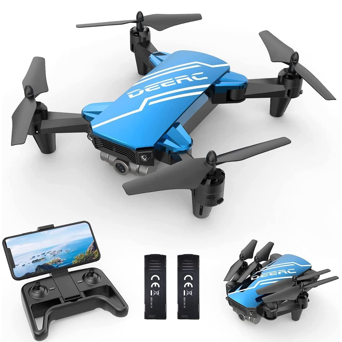 DEERC D20 Mini Drone for Kids with 720P HD FPV Camera Remote Control Toys Gifts for Boys Girls with Altitude Hold, Headless Mode, One Key Start Speed Adjustment, 3D Flips 2 Batteries, Blue