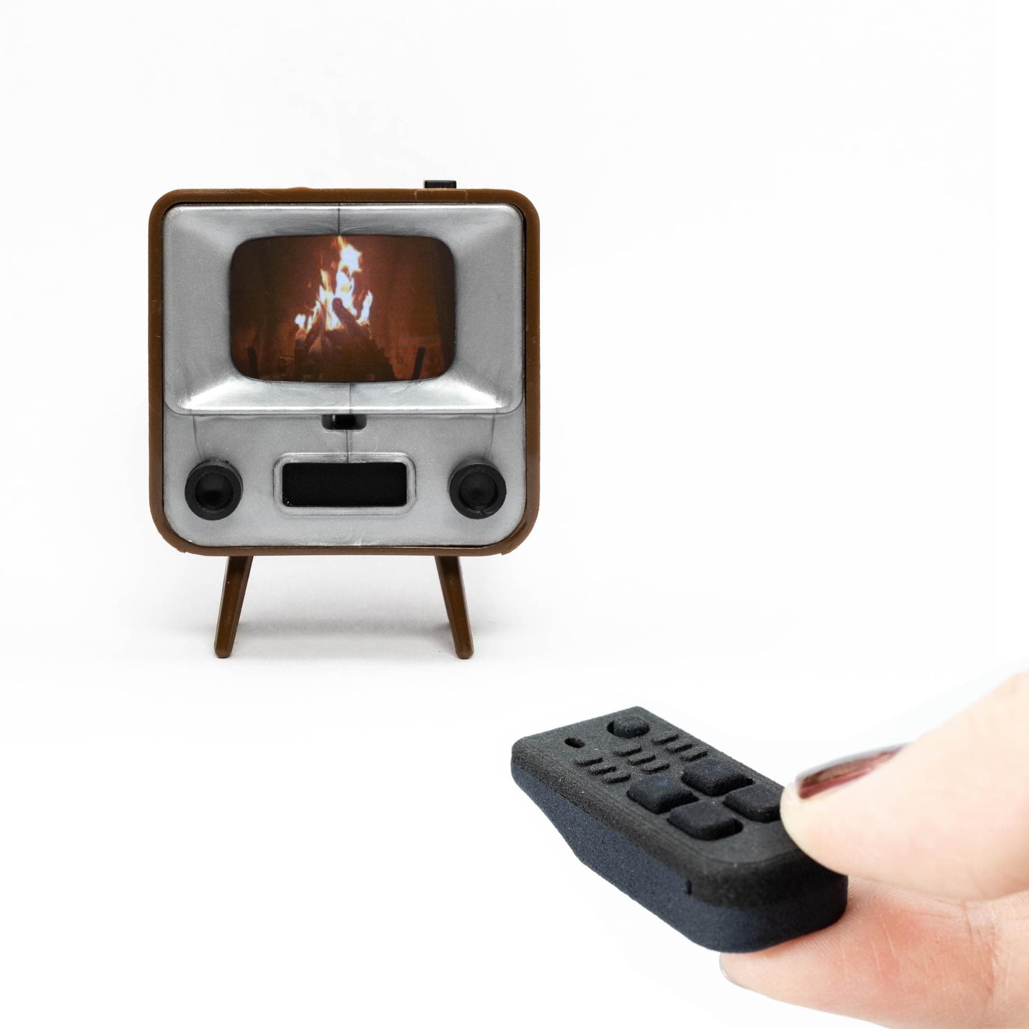 TinyCircuits TinyTV 2 Portable Retro Mini TV – 1.14″ IPS Screen, Preloaded & Uploadable Videos, USB-C Rechargeable, Knob Controls + Tiny Remote (Brown)