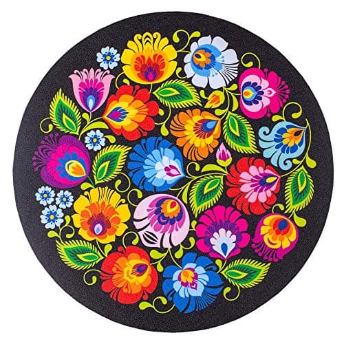 Polish Folk Round Mouse Pad (Black Lowicz Folk)