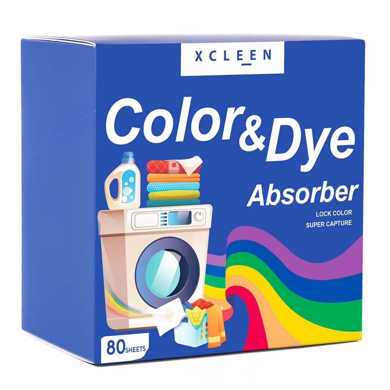 Xcleen Color Absorber Laundry Sheets 80 Count, Dye Catcher to Prevent Clothes from Smearing, Fragrance Free Color Trapping Sheets for Home School or Apartment