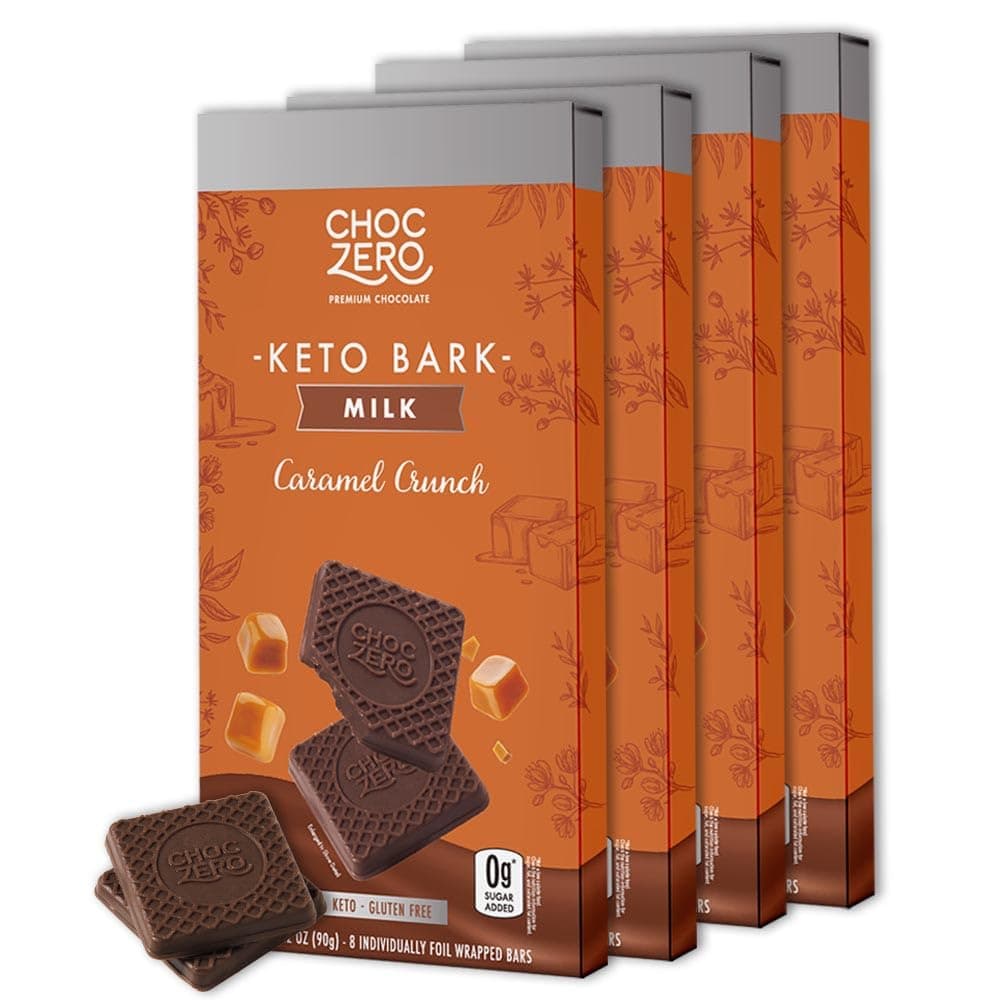Milk Chocolate Caramel Crunch Bark, No Added Sugar, Low Carb, High Fiber, Keto Friendly, No Sugar Alcohols (4 Count, 3.2oz Boxes)