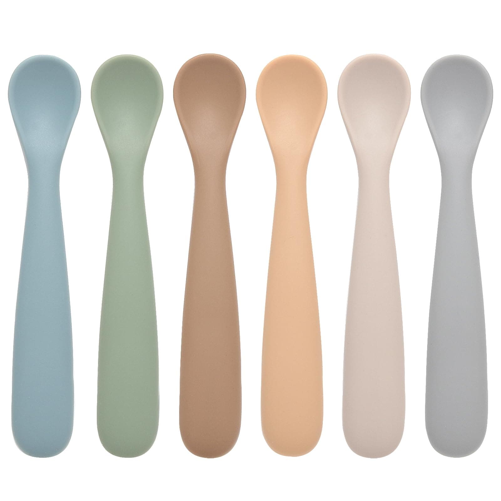 Baby Spoons, 6 Pack First Stage Silicone Feeding Spoons, Soft Tip Feeding Baby Utensils, Baby Led Weaning Supplies Training Spoons, Dishwasher and Boil Safe