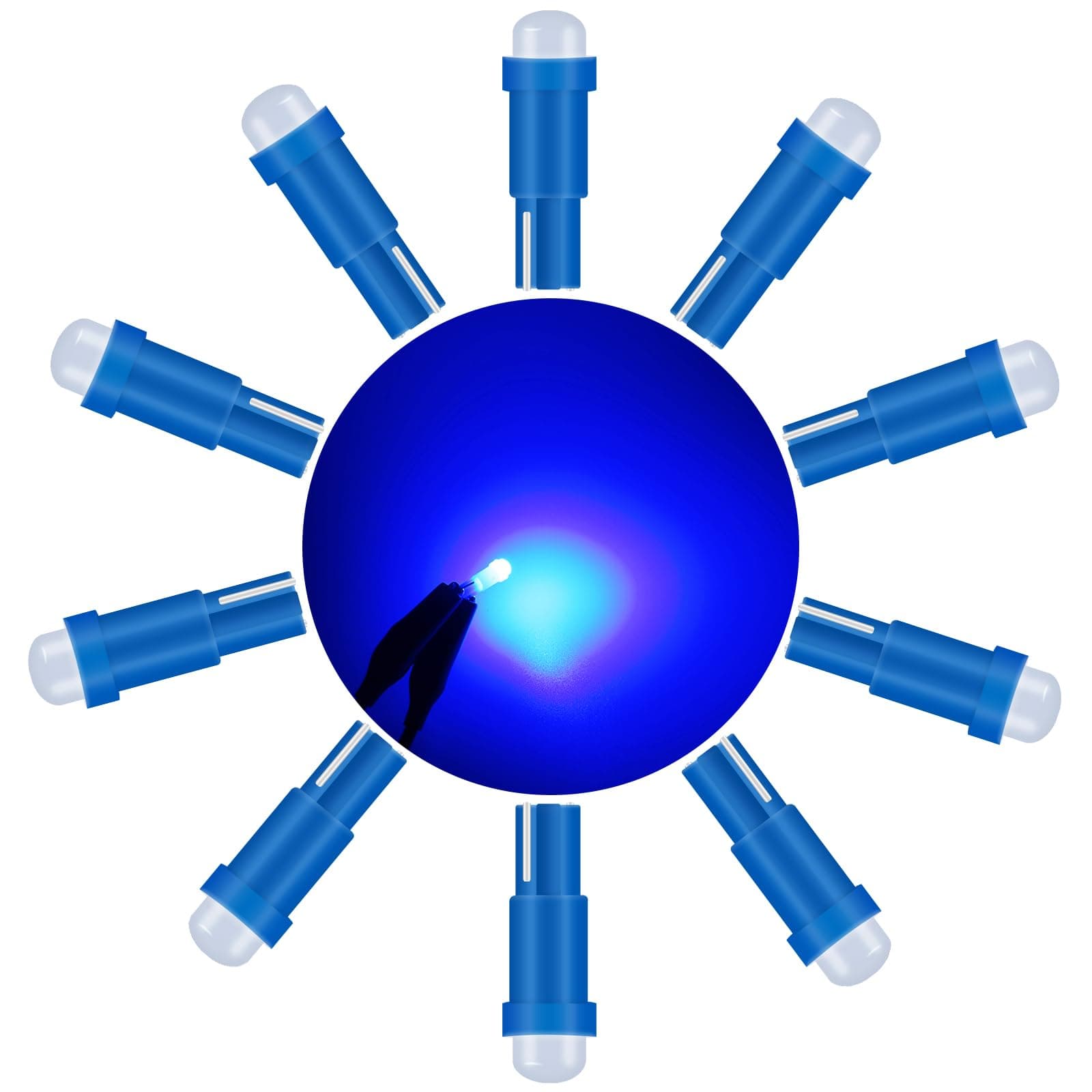10pcs T5 LED Bulbs Bright Blue 12V Replacement for 74 73 37ll 2721 2723 Car Instrument Cluster Door Air Conditioner Light