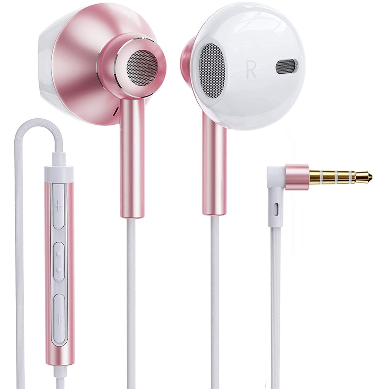 Linklike Wired Earbuds with Microphone Extra Bass Quad Dynamic Drivers Hi-Res Earbuds Wired Noise Isolating Lightweight Earphones with Volume Control 3.5mm Jack in-Ear Headphones(Sea Surface Pink)