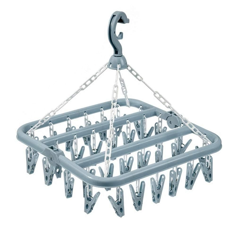 alladaga Clothes Drying Hanger with 32 Clips and Drip Foldable Hanging Rack (Light Blue)