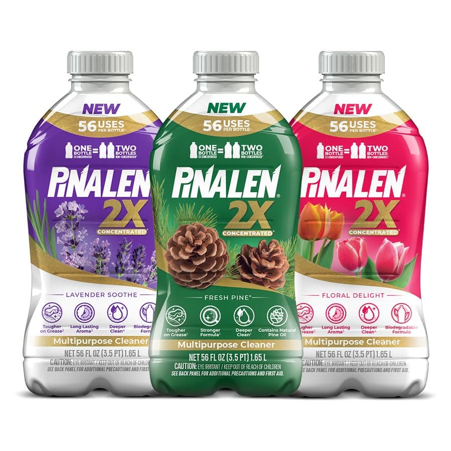 PINALEN 2X Max Aromas Concentrated Multipurpose Cleaner - Fresh Pine, Floral Delight, & Lavender Soothe - 56 fl oz (Pack of 3)