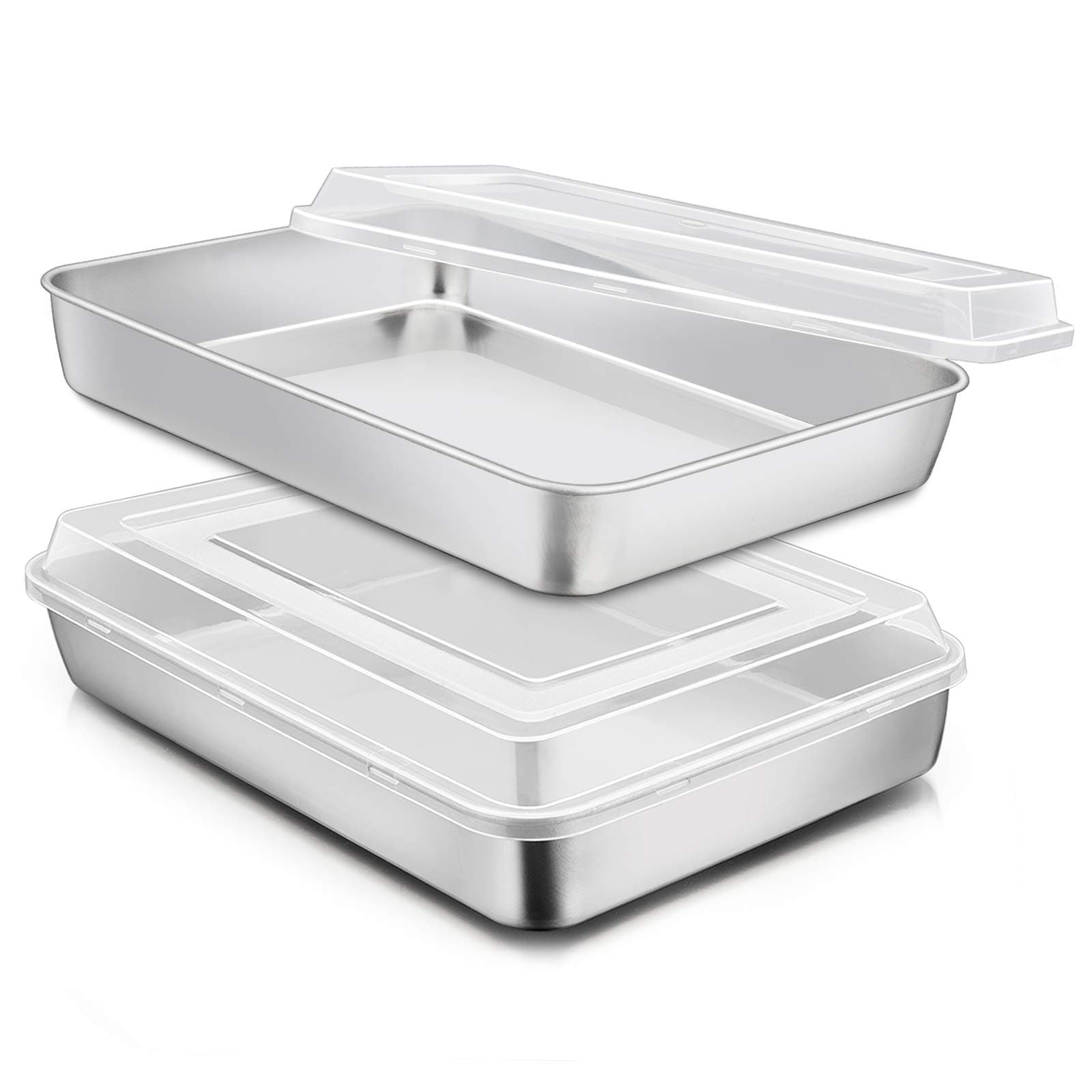 Stainless Steel Baking Pan with Lid, E-far 12¦œ x 9‚¾ x 2 Inch Rectangle Sheet Cake Pans with Covers Bakeware for Cakes Brownies Casseroles, Non-toxic & Healthy, Heavy Duty & Dishwasher Safe