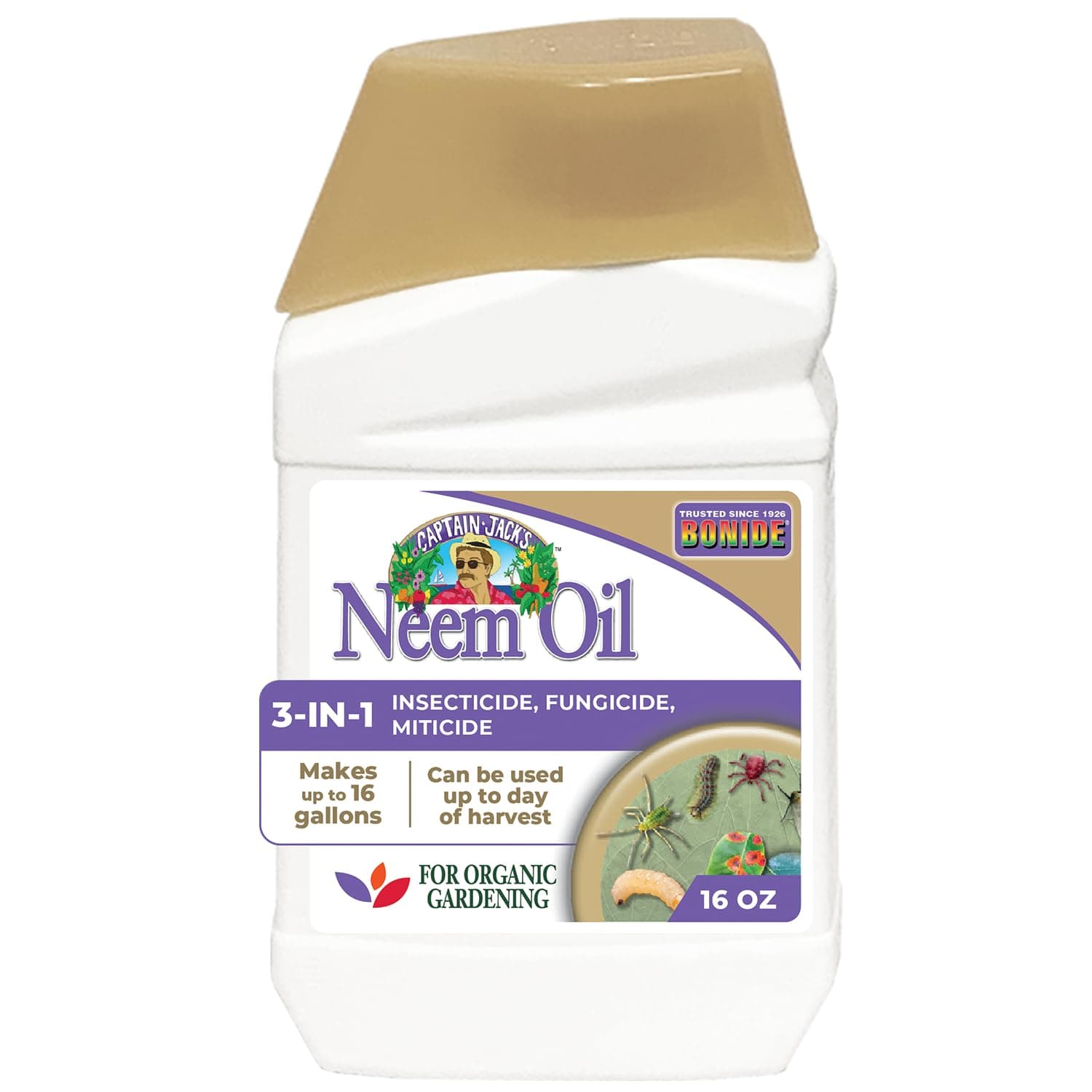 Captain Jack's Neem Oil, 16 oz. Concentrate, Multi-Purpose Fungicide, Insecticide and Miticide for Organic Gardening