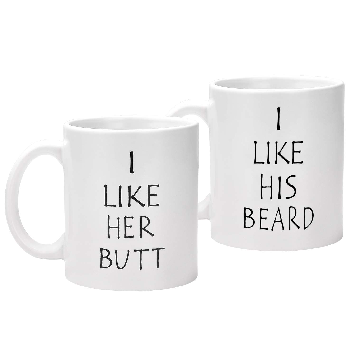 I Like His Beard, I Like Her Butt Couples Funny Coffee Mug Set Wedding Gifts Couples Gifts Engagement Gifts for His and Hers Best Gifts For Husband and Wife Coffee Cups 11oz (Beard, 11 oz)