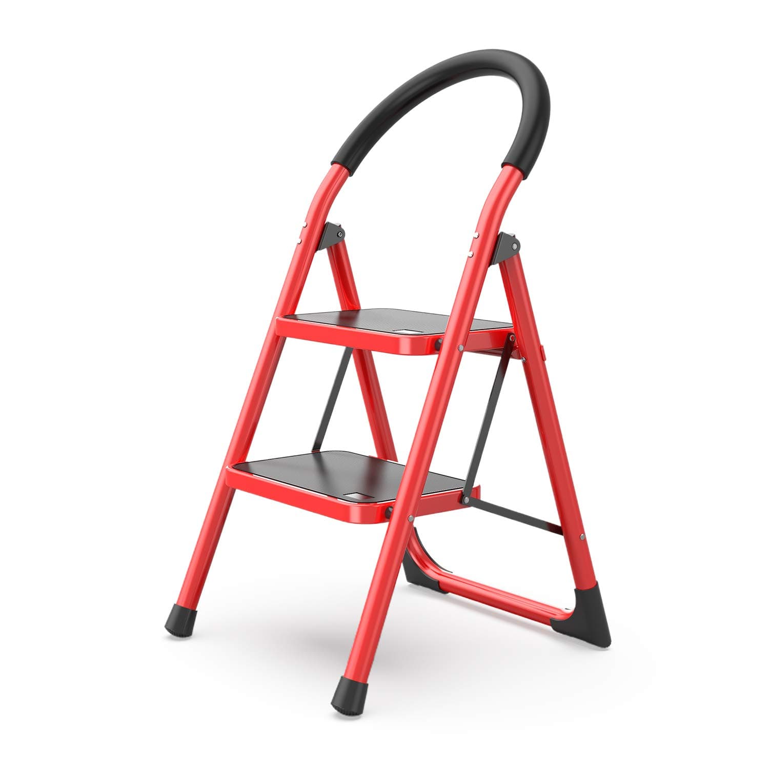 GameGem SHOWAY 2 Step Ladder Folding Stool Stepladders with Anti-Slip and Wide Pedal for Home Kitchen Use Space Saving (Red)