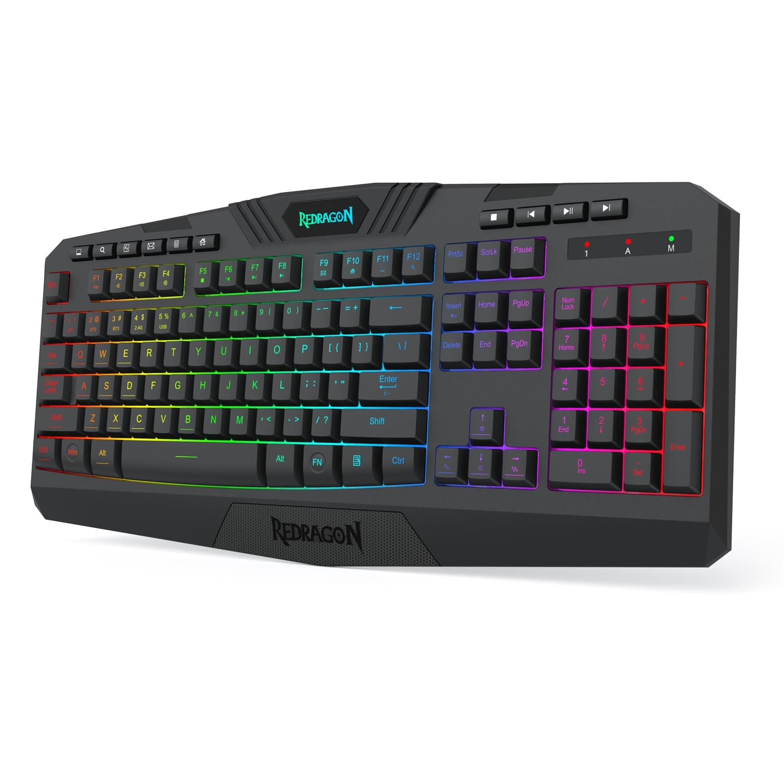 K503 Wireless Gaming Keyboard, 3-Mode (2.4G/BT/USB), RGB LED Backlit, Multimedia Keys, Fully Programmable Silent Membrane Keyboard with Wrist Rest for Windows PC Games (Black)