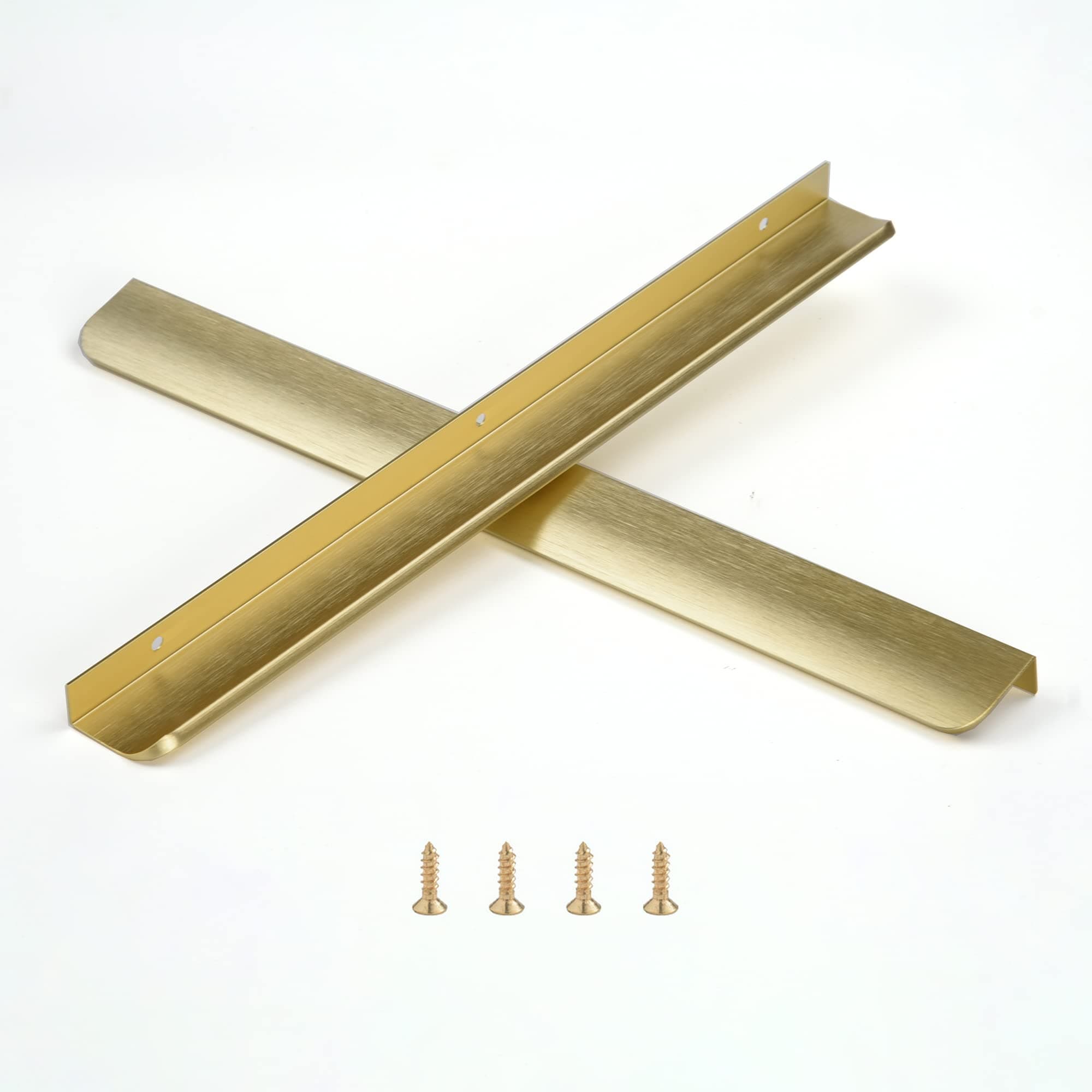 Satanga Pack of 2 Edge Finger Pulls for Cabinets Kitchen Long Invisible Hardware Furniture Concealed Aluminum Hidden Bar Pull Drawer Handles Easy to Install 15.75 inch Overall Length Brushed Brass