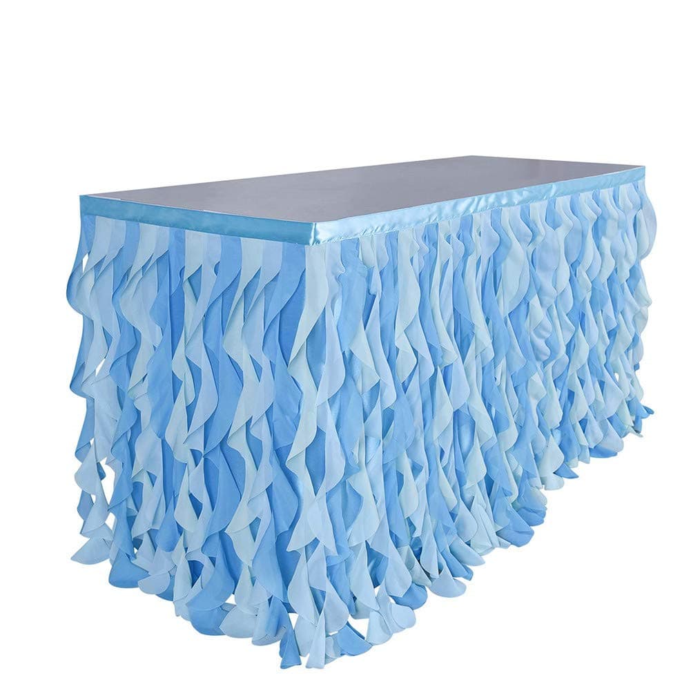 Adeeing 6ft Mixed Blue Tulle Table Skirt Tutu Ruffle Table Skirting Curly Willow Table Skirt for Rectangle or Round Table Baby Shower Birthday Wedding Party Banquet Decoration (L 72in, H 30in)
