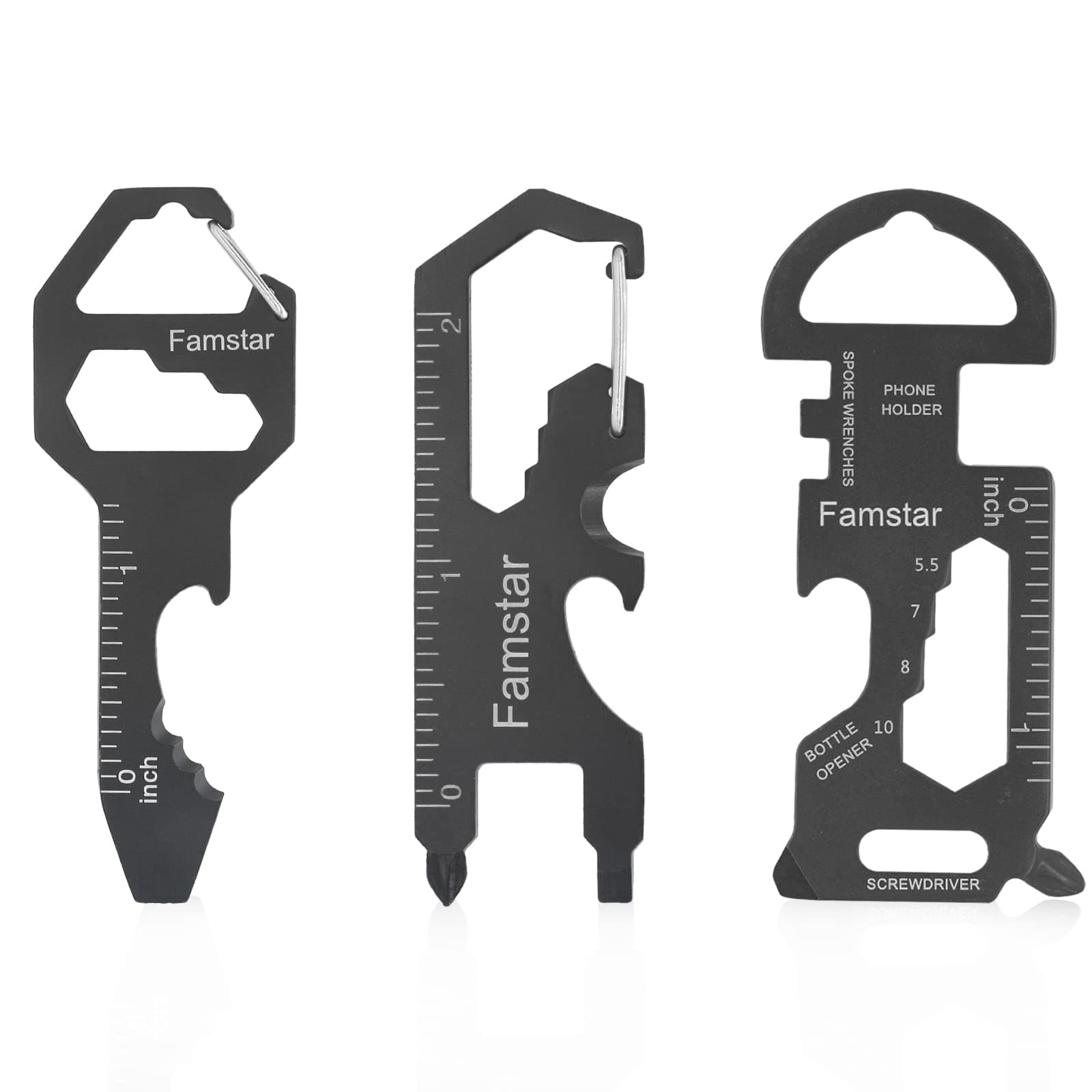Keychain Multi-tool 3Pack Metal Pocket Tool Portable No rust Wrench for Screw,ruler and bottle opener,19 in 1 Total Routine maintenance.
