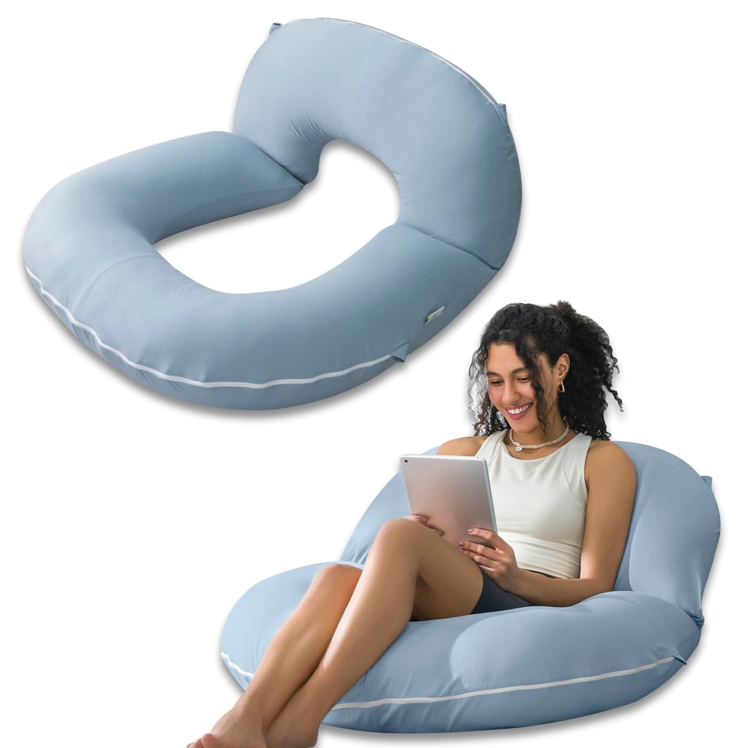 INSEN Reading Pillow, Back Pillow for Sitting in Bed and Couch, Gaming Pillow for Adults, Sit Up Support for Bed (Cooling Cotton-Blue, Basic)