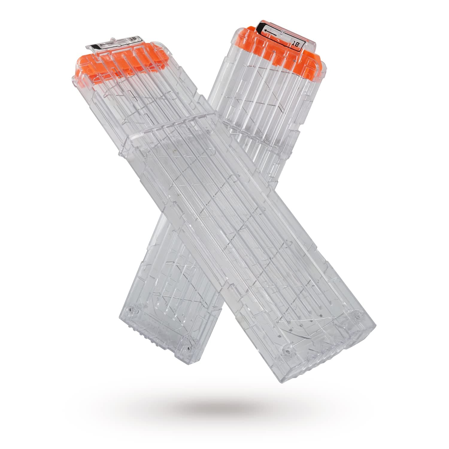 18-Dart Clips Compatible with Nerf Elite Magazines - Quick Reload Soft Dart Ammo Clip for Nerf Toy Guns (2-Pack, Transparent)