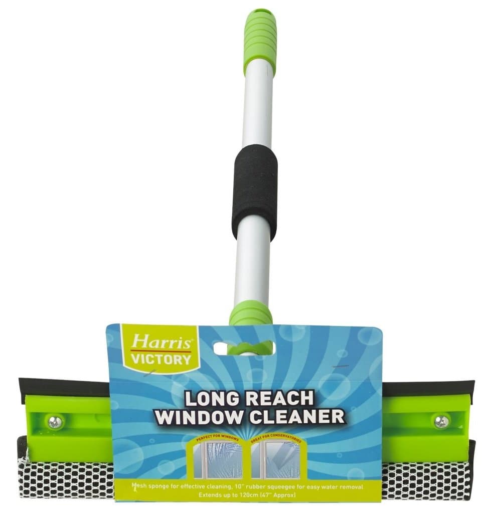 HARRIS DOUBLE SIDED WINDOW SHOWER GLASS SQUEEGEE WITH LONG REACH EXTENDABLE TELESCOPIC POLE CLEANER WASH WIPE RUBBER BLADE EXTENDS UP TO 120cm R567