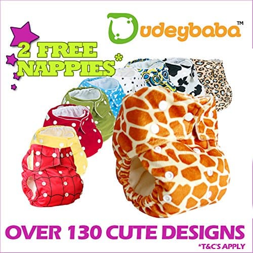 Dudeybaba Reusable Nappy with Choice of Bamboo or Microfibre Insert (Many Designs Available) (1 Bamboo Nappy + 1 Microfibre Insert)