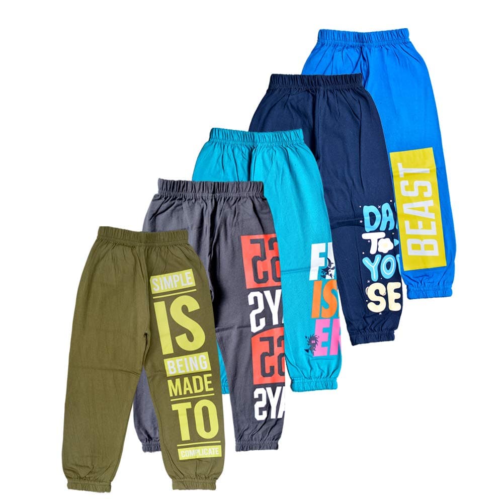 T2F Boy's Cotton Regular Fit Printed Track Pant (Pack of 5)
