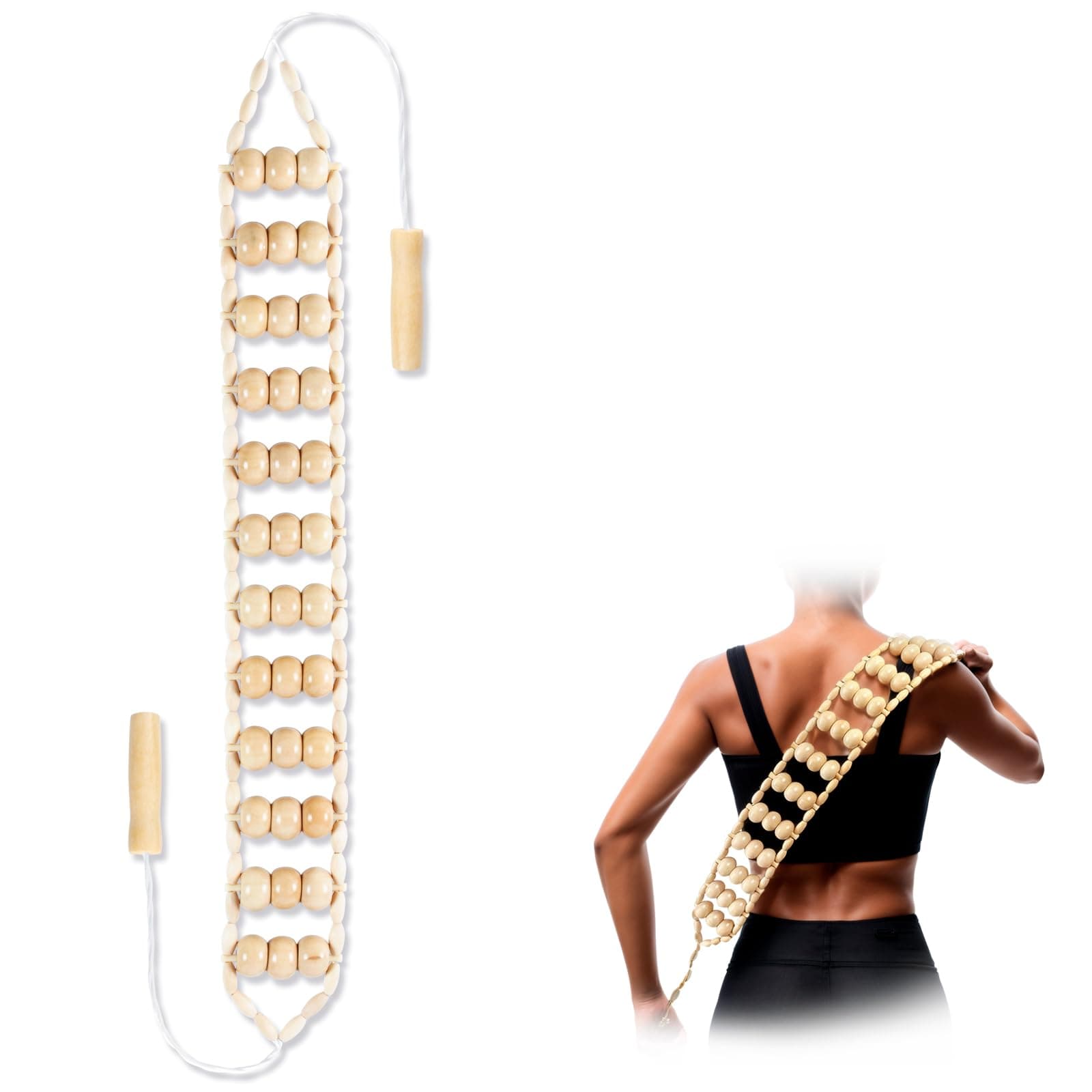 Wood Therapy Massage Tools,Back Wooden Massage Roller Rope Tool Maderoterapia Kit Professional Cellulite Massager,Self Massage Tools for Body Shaping, Contouring,Back Neck Leg Muscle Relief