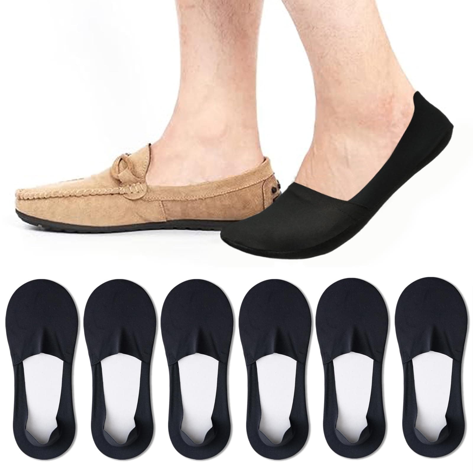 Caudblor Men Thin No Show Socks for Loafer, Invisible Low Cut Liners No See Non Slip Sock 6 Pairs