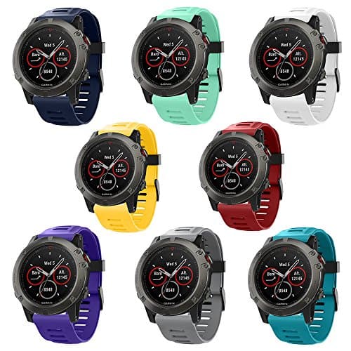 Seinit Soft Silicone Sport Watch Band Replacement Strap Compatible with Garmin Fenix 5X, Fenix 5X Plus, Fenix 3, Fenix 3 HR Smart Watch, 8-Pack