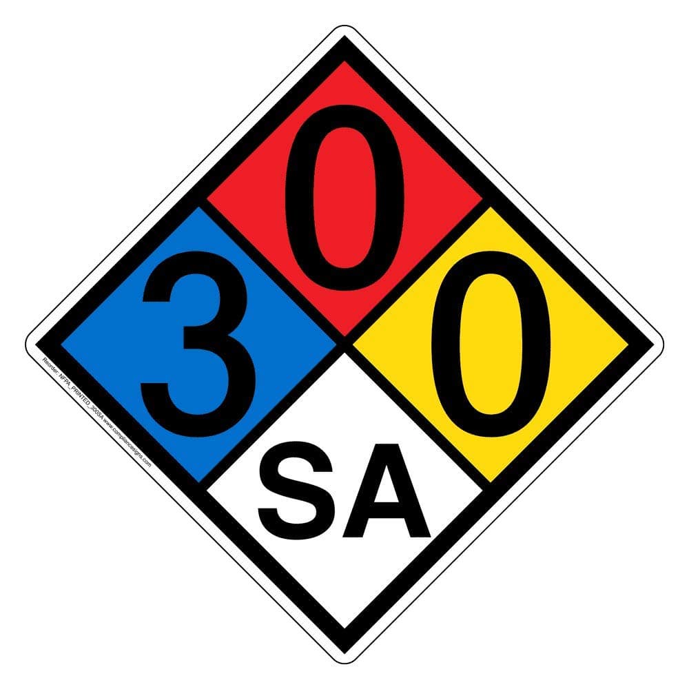 com NFPA 704 3-0-0-Sa Label Decal, 12 inch Vinyl for Hazmat