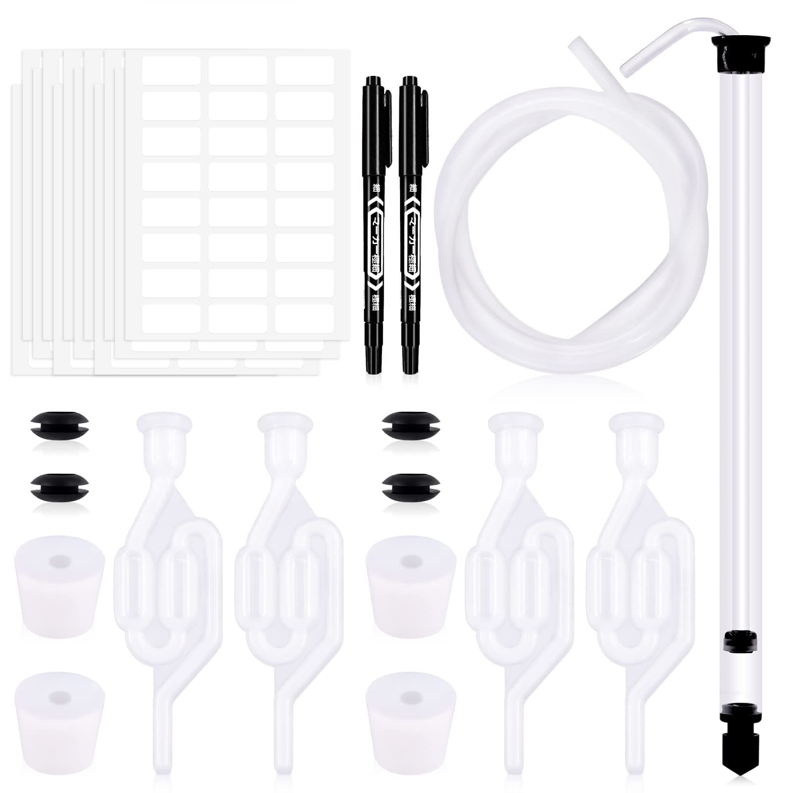 Tanstic 16Pcs Airlock Set for Fermentation, Including 4Pcs Twin Bubble S Type Brewing Airlock Kit with #6 Silicone Stopper, Black Grommets and Auto-Siphon with Tubing for Brewing Making Wine