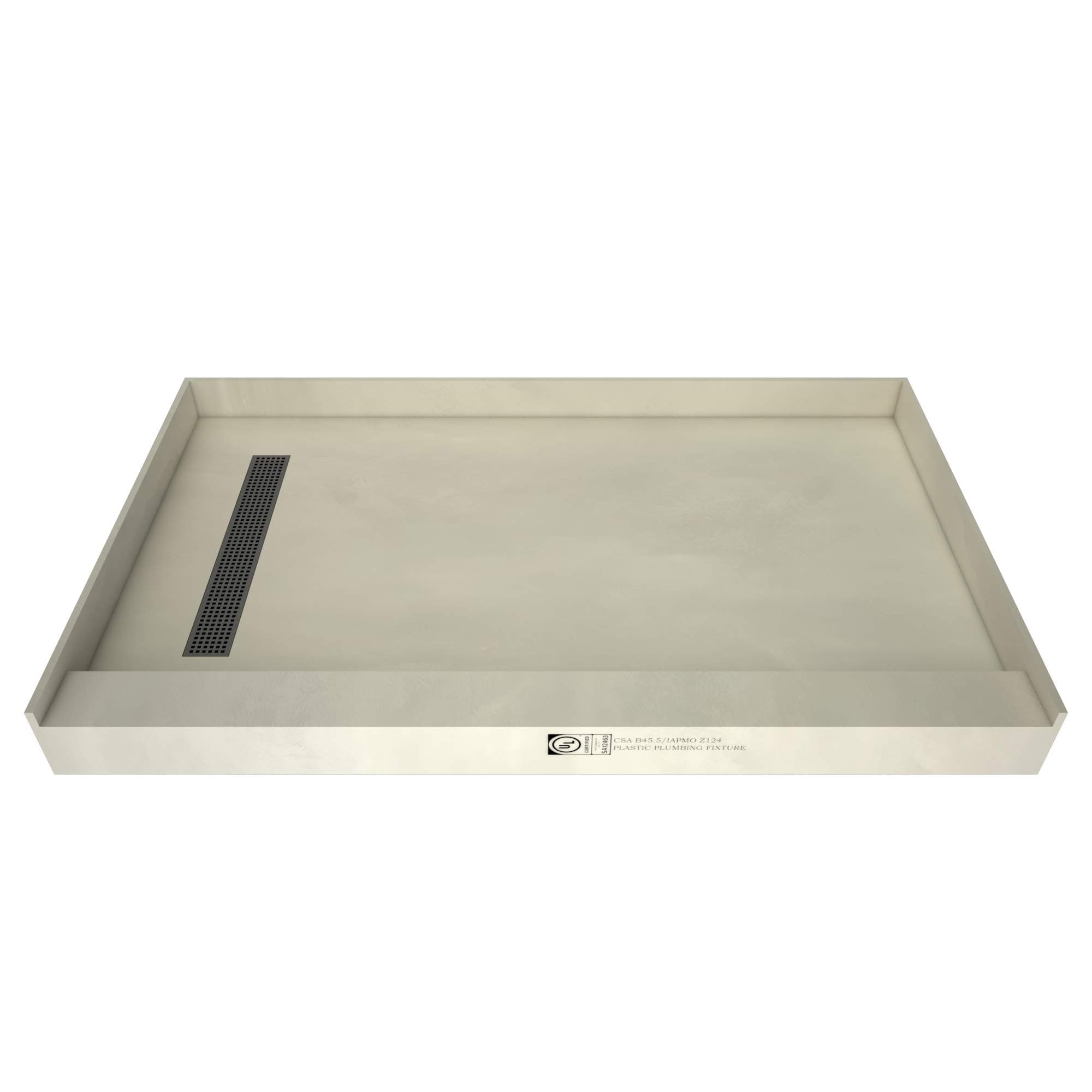 Tile Redi RT3672L-PVC-SQBN Shower Pan with Left Drain- Single Curb Shower Base, 2" PVC Drain, and Grate Included, 72" Width x 36" Depth