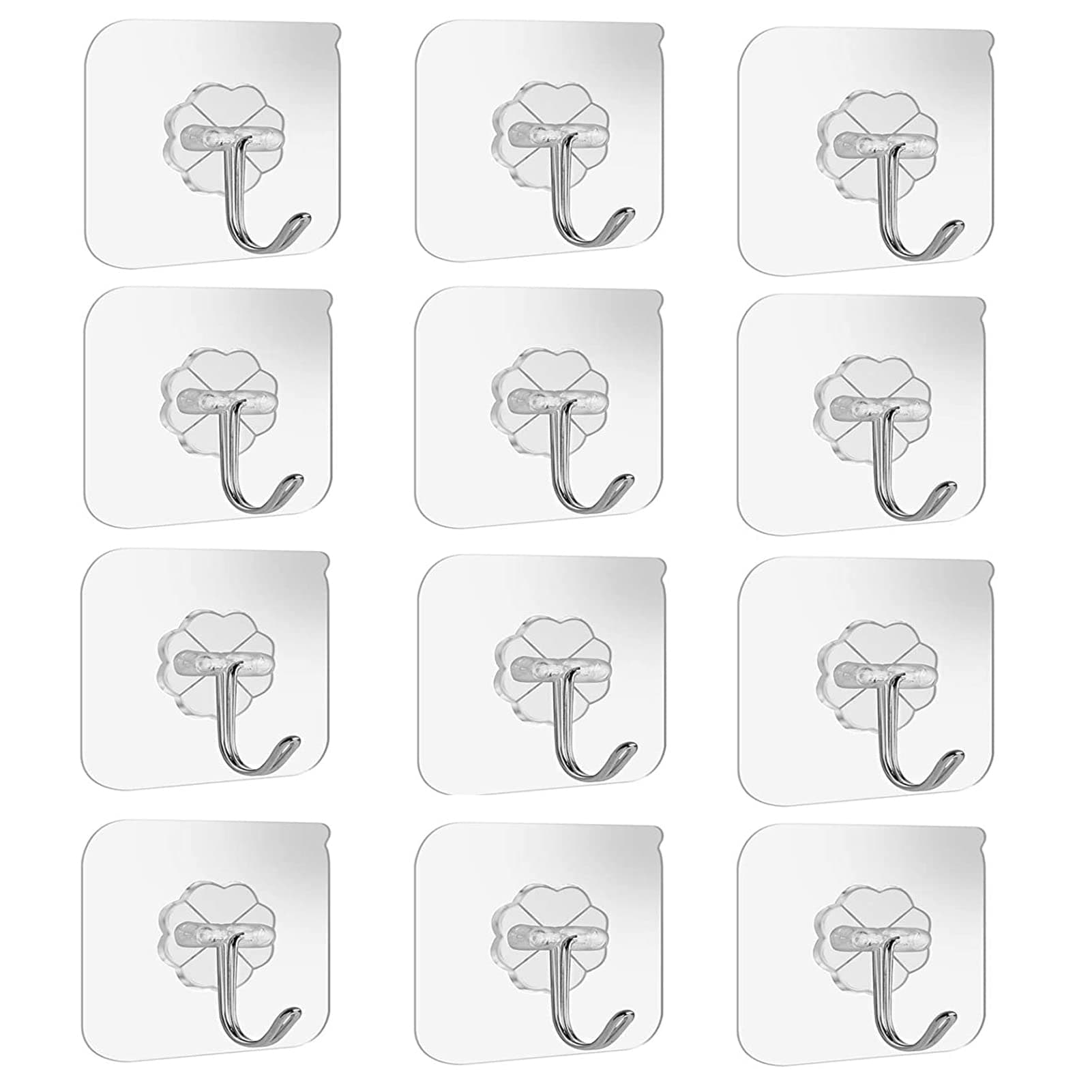 GIRCSS 12 Pcs Self Adhesive Hooks, Adhesive Hooks Heavy Duty Wall Hooks for Kitchen, Bathroom, Office, Closet