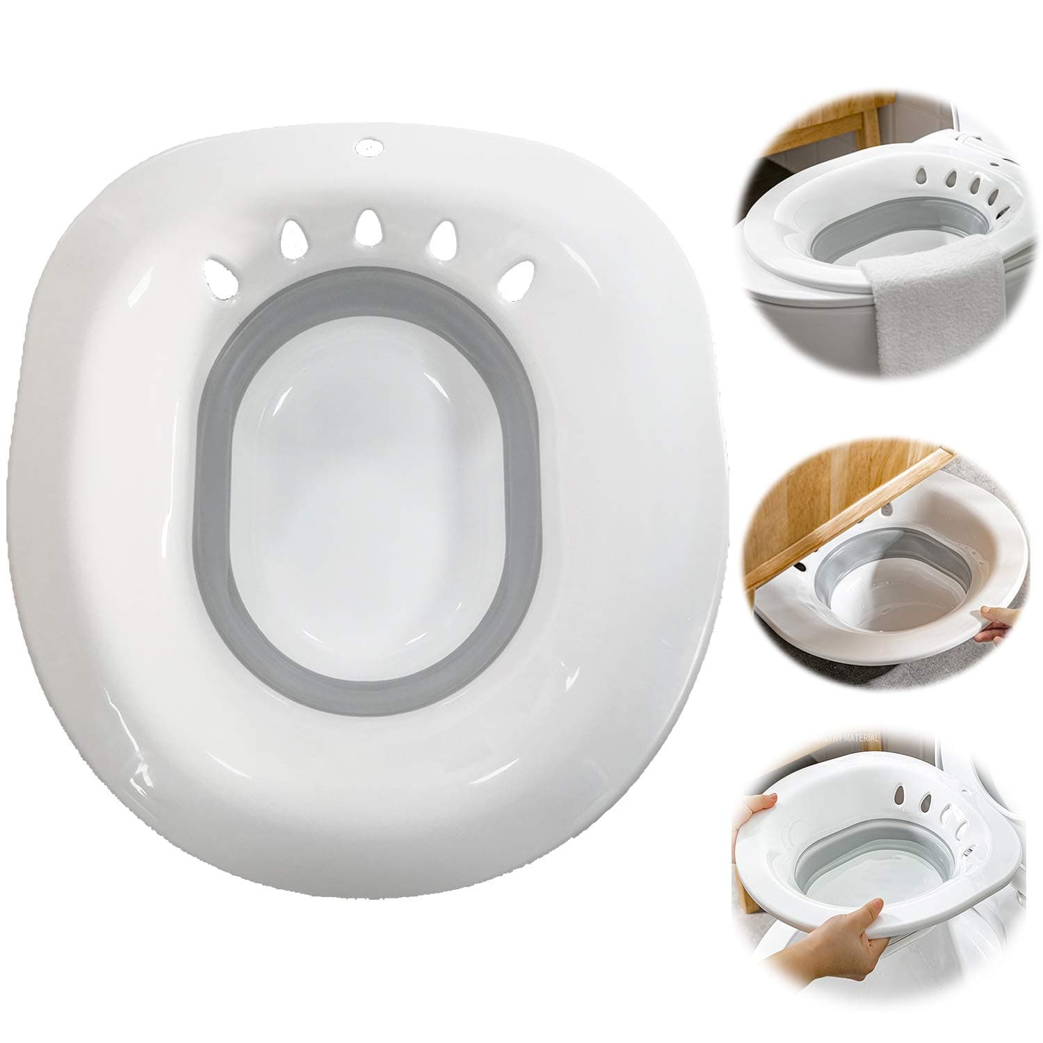 Foldable Sitz Bath for Over The Toilet,Bath Washing Hip Basin,Portable Bidet Fits on Toilet Perineal Soaking for Hemorrhoid Relief,Pregnant Women,Elderly(Anti-spilling Design)