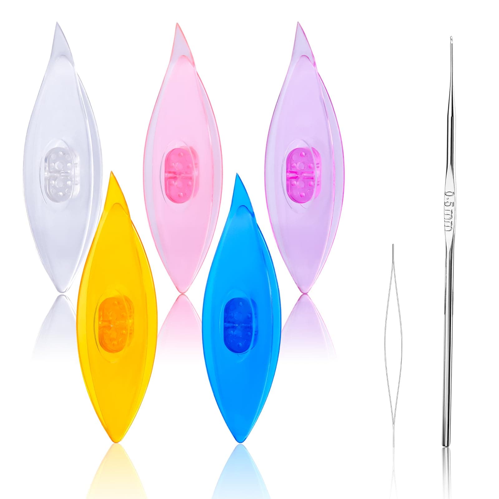 BUTUZE Tatting Shuttle Kit, 5 PCS Plastic Tatting Shuttle with Beading Needles Crochet Hooks Knitting Needles Big Eye Needles Tatting Needles for DIY Hand Lacemaking Craft Tool Weave Yarn Set