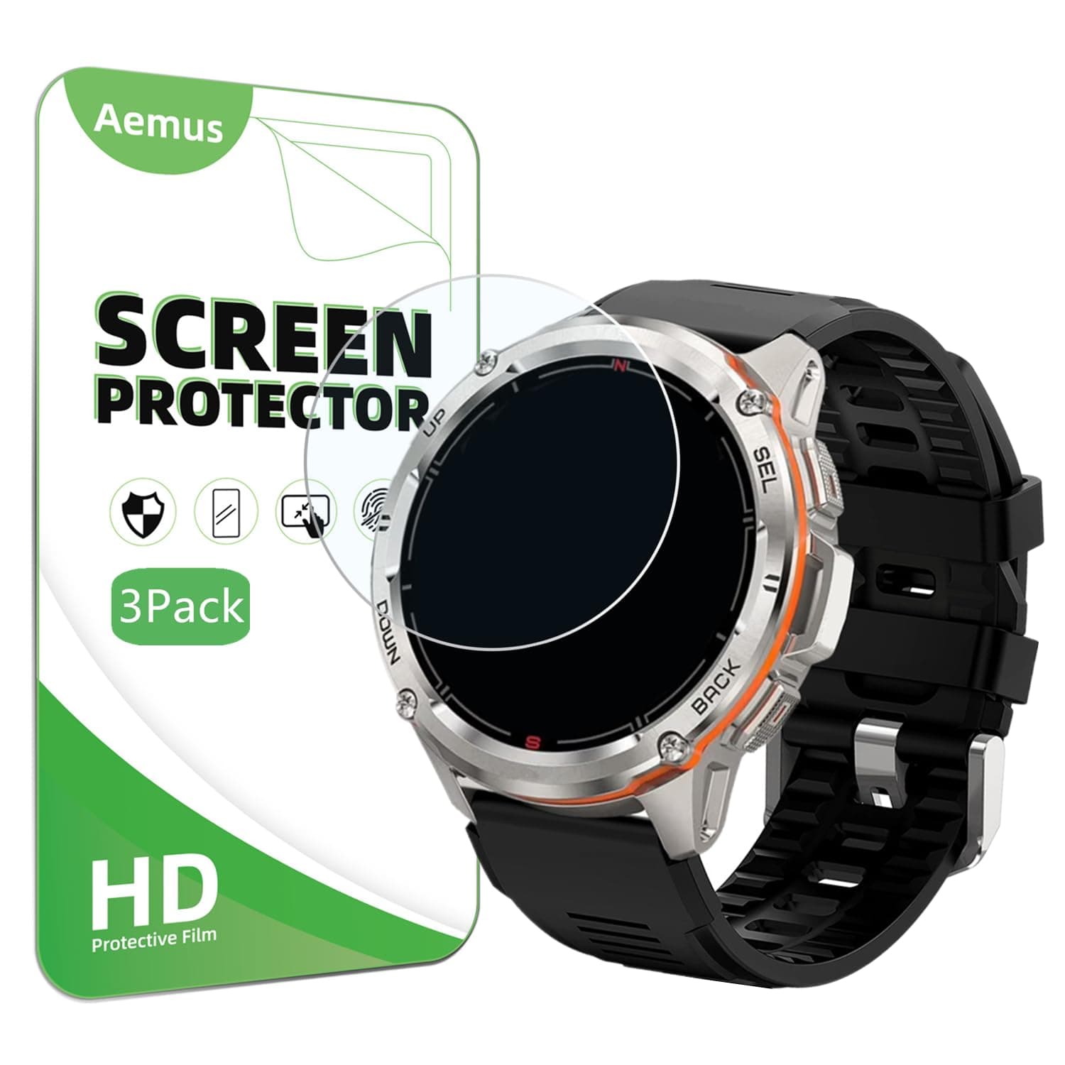 Aemus Screen Protector For Tank T4 / T3 Ultra Smart Watch 1.43” (3 Pack) Clear Tempered Glass protective film Compatible for AMAZTIM/KOSPET TANK T3 Ultra 2 GPS Smart Watch