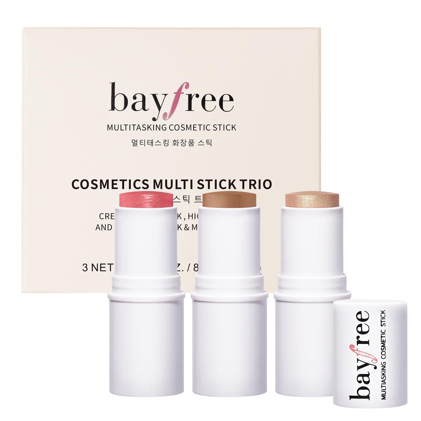 3 PCS Makeup Cream Contour Stick Set, Highlighter Stick & Bronzer Stick & Blush Stick, Long Lasting, Natural Face Contour, Dewy & Matte Finish, Multi Stick Trio for All Skin